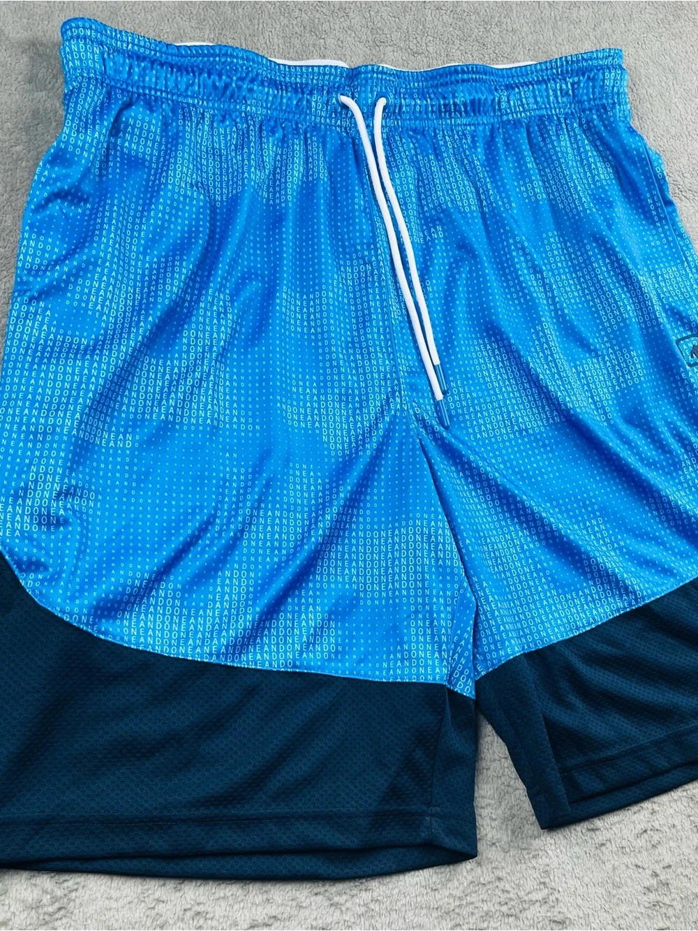 And1 Two-Tone Blue Athletic Shorts with White Drawstring